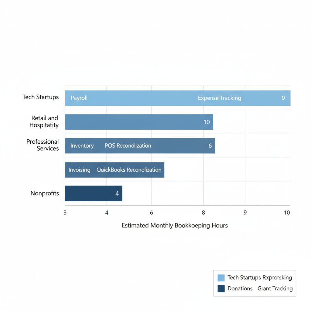 Horizontal bar chart of estimated monthly bookkeeping hours by industry in Columbia MD
