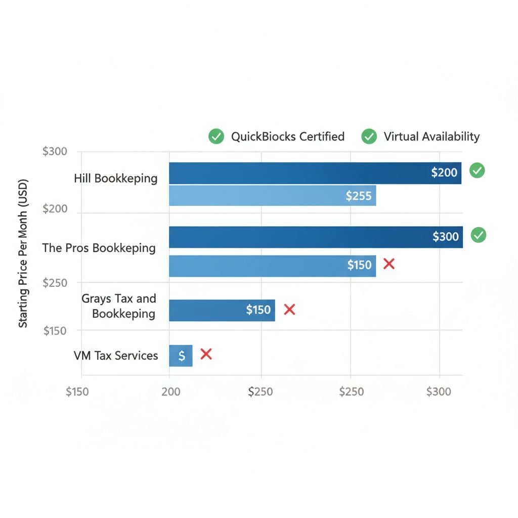 Horizontal bar chart comparing starting prices and services of bookkeeping providers in Cockeysville MD